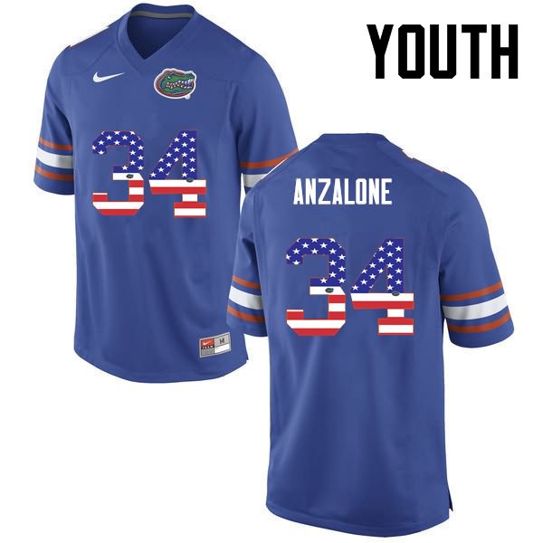 NCAA Florida Gators Alex Anzalone Youth #34 USA Flag Fashion Nike Blue Stitched Authentic College Football Jersey QBJ7864LL